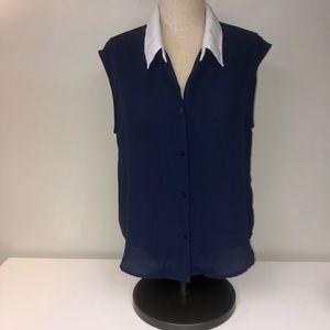 Forever21 Button Down Navy White Collar Top